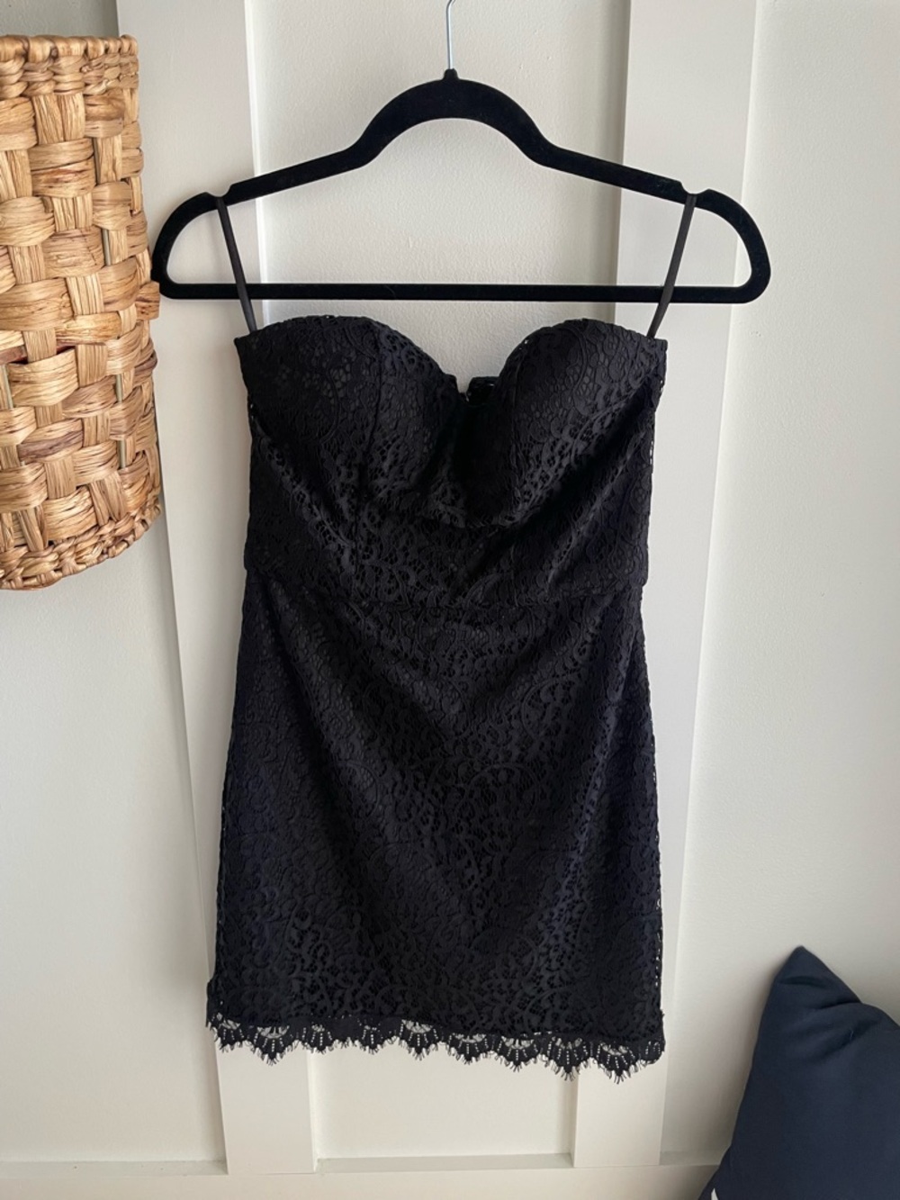 bebe Black Strapless Lace Mini Dress